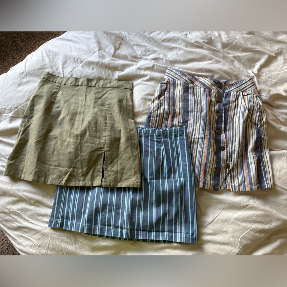 Set of Three Striped and Solid Skirts